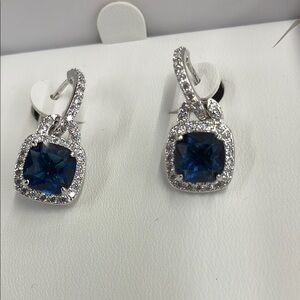 Blue and Silver Drop Earrings with Sapphire Center